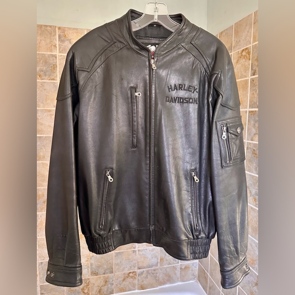 Vintage Harley-Davidson Black Leather Bomber Jacket